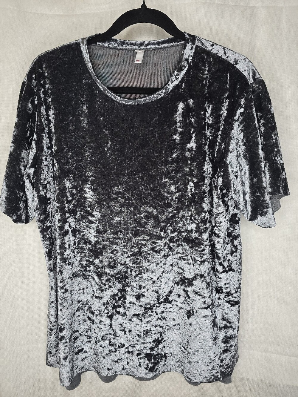 Xhilaration Crushed Velvet Top Gray Short Sleeve Relaxed Drop Shoulder Glam Luxe